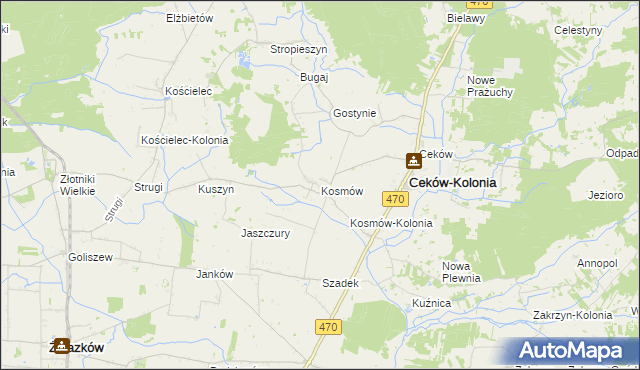 mapa Kosmów gmina Ceków-Kolonia, Kosmów gmina Ceków-Kolonia na mapie Targeo