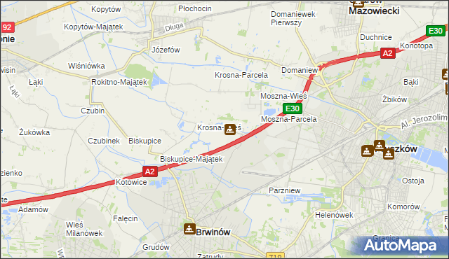 mapa Koszajec gmina Brwinów, Koszajec gmina Brwinów na mapie Targeo