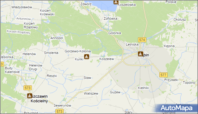 mapa Koszelew, Koszelew na mapie Targeo