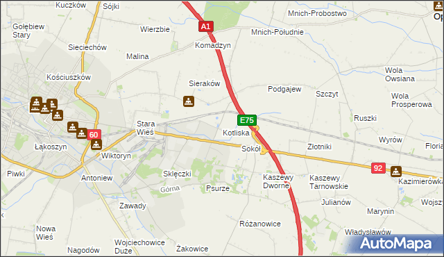 mapa Kotliska gmina Kutno, Kotliska gmina Kutno na mapie Targeo