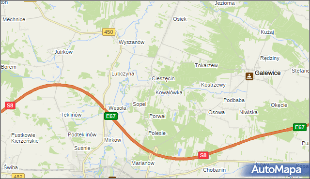 mapa Kowalówka gmina Wieruszów, Kowalówka gmina Wieruszów na mapie Targeo