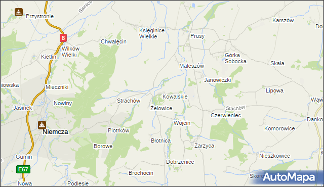 mapa Kowalskie gmina Kondratowice, Kowalskie gmina Kondratowice na mapie Targeo