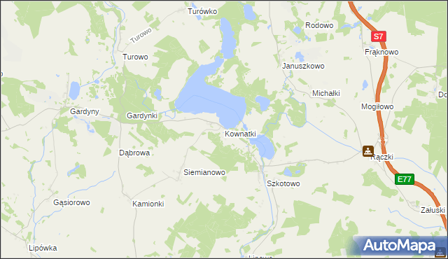 mapa Kownatki gmina Kozłowo, Kownatki gmina Kozłowo na mapie Targeo