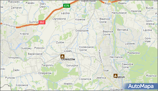 mapa Kozakowice Górne, Kozakowice Górne na mapie Targeo