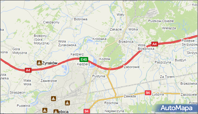 mapa Kozłów gmina Dębica, Kozłów gmina Dębica na mapie Targeo