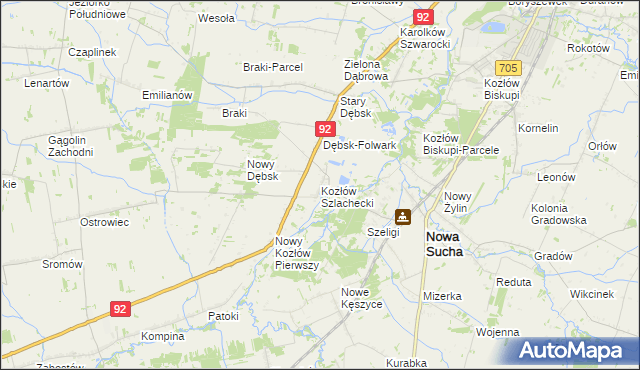 mapa Kozłów Szlachecki, Kozłów Szlachecki na mapie Targeo