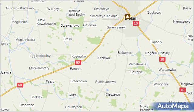 mapa Kozłowo gmina Drobin, Kozłowo gmina Drobin na mapie Targeo