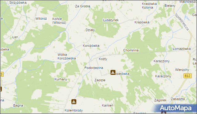 mapa Kozły gmina Łomazy, Kozły gmina Łomazy na mapie Targeo