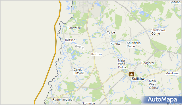 mapa Koźmin gmina Zgorzelec, Koźmin gmina Zgorzelec na mapie Targeo