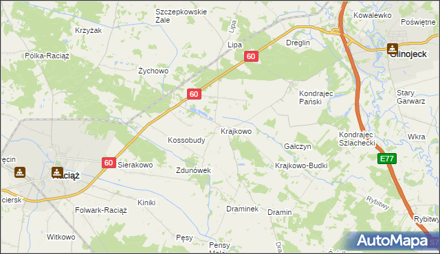 mapa Krajkowo gmina Raciąż, Krajkowo gmina Raciąż na mapie Targeo