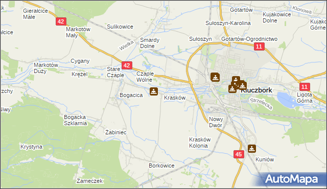 mapa Krasków gmina Kluczbork, Krasków gmina Kluczbork na mapie Targeo