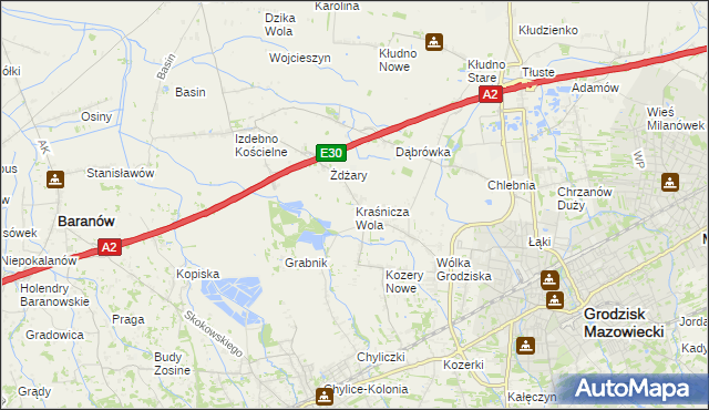 mapa Kraśnicza Wola, Kraśnicza Wola na mapie Targeo