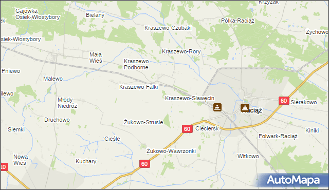 mapa Kraszewo-Sławęcin, Kraszewo-Sławęcin na mapie Targeo