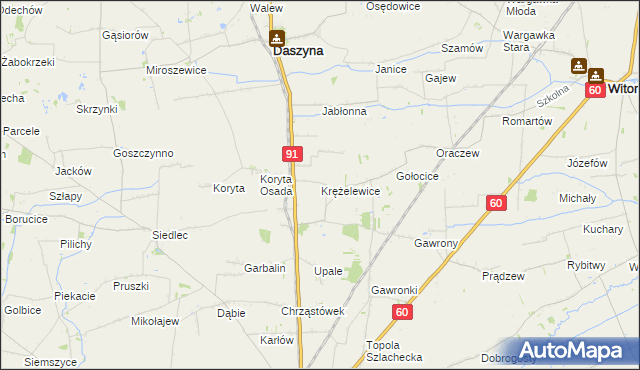 mapa Krężelewice, Krężelewice na mapie Targeo