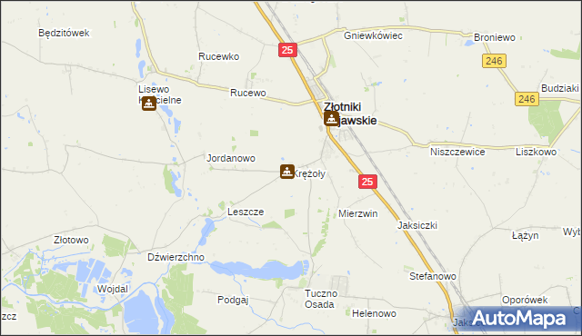 mapa Krężoły gmina Złotniki Kujawskie, Krężoły gmina Złotniki Kujawskie na mapie Targeo