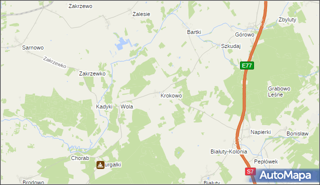 mapa Krokowo gmina Kozłowo, Krokowo gmina Kozłowo na mapie Targeo