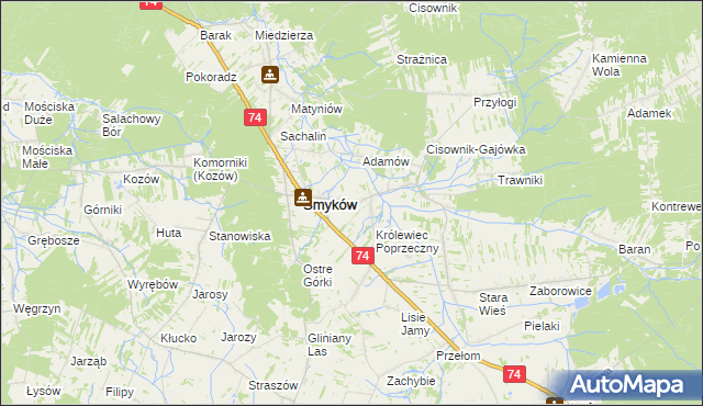 mapa Królewiec gmina Smyków, Królewiec gmina Smyków na mapie Targeo