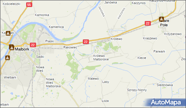 mapa Królewo Malborskie, Królewo Malborskie na mapie Targeo