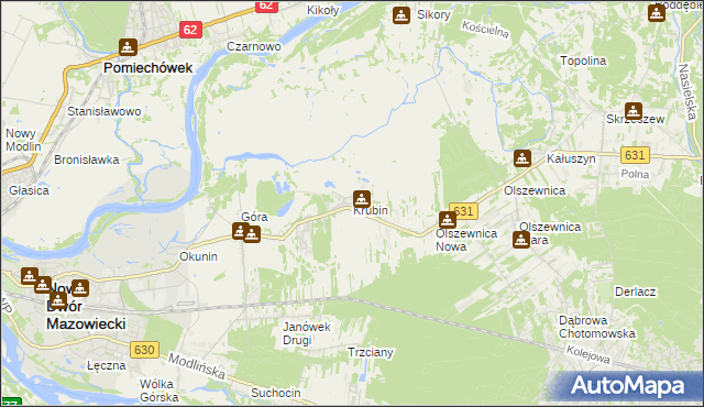 mapa Krubin gmina Wieliszew, Krubin gmina Wieliszew na mapie Targeo