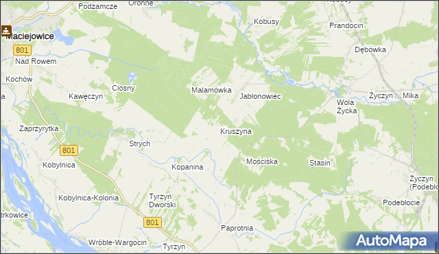 mapa Kruszyna gmina Trojanów, Kruszyna gmina Trojanów na mapie Targeo