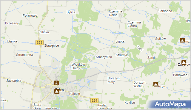 mapa Kruszyniec gmina Góra, Kruszyniec gmina Góra na mapie Targeo