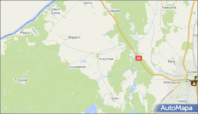 mapa Krzymów gmina Chojna, Krzymów gmina Chojna na mapie Targeo