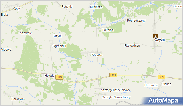 mapa Krzywa gmina Bielsk Podlaski, Krzywa gmina Bielsk Podlaski na mapie Targeo