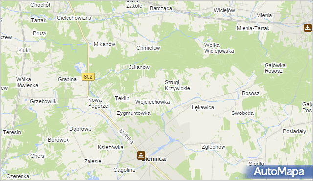 mapa Krzywica gmina Siennica, Krzywica gmina Siennica na mapie Targeo