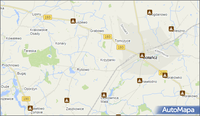 mapa Krzyżanki gmina Gołańcz, Krzyżanki gmina Gołańcz na mapie Targeo