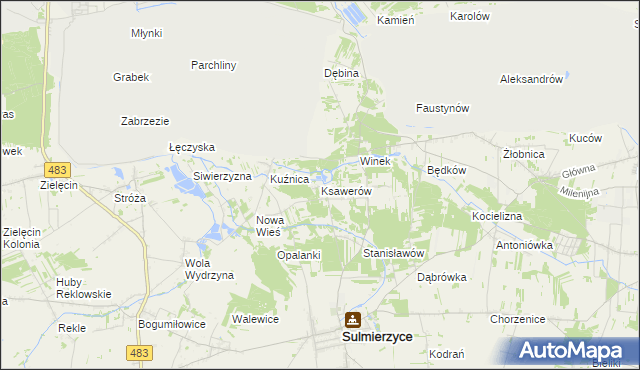 mapa Ksawerów gmina Sulmierzyce, Ksawerów gmina Sulmierzyce na mapie Targeo