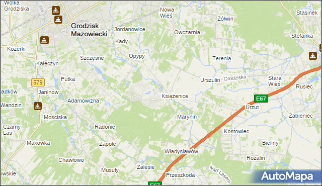 mapa Książenice gmina Grodzisk Mazowiecki, Książenice gmina Grodzisk Mazowiecki na mapie Targeo