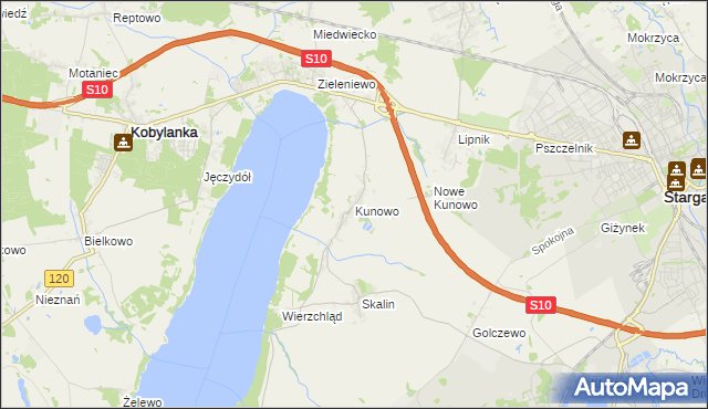 mapa Kunowo gmina Kobylanka, Kunowo gmina Kobylanka na mapie Targeo