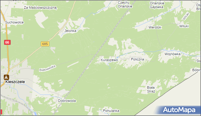 mapa Kuraszewo gmina Kleszczele, Kuraszewo gmina Kleszczele na mapie Targeo