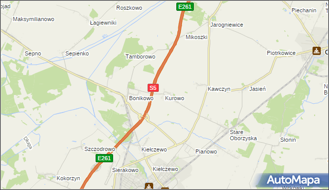 mapa Kurowo gmina Kościan, Kurowo gmina Kościan na mapie Targeo