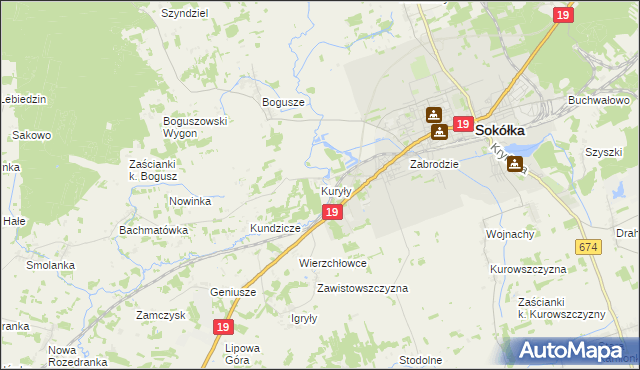 mapa Kuryły gmina Sokółka, Kuryły gmina Sokółka na mapie Targeo