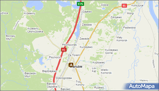 mapa Kurzejewo, Kurzejewo na mapie Targeo