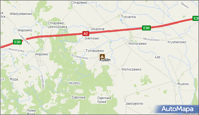 mapa Kuślin, Kuślin na mapie Targeo