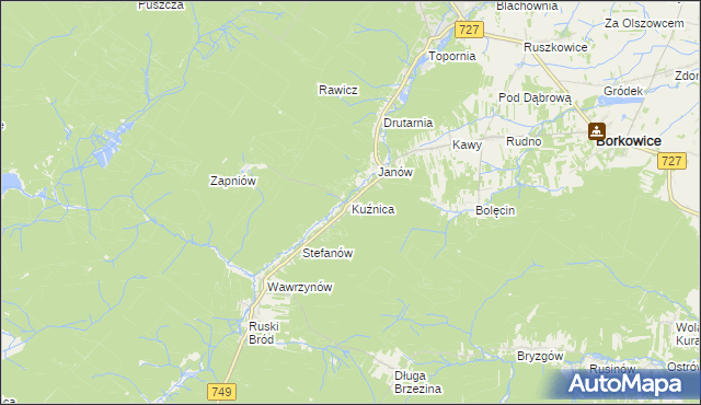 mapa Kuźnica gmina Przysucha, Kuźnica gmina Przysucha na mapie Targeo