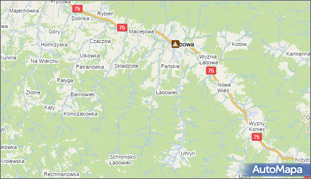 mapa Łabowiec, Łabowiec na mapie Targeo