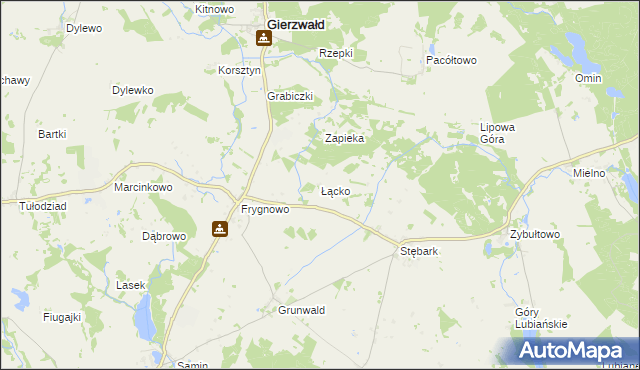 mapa Łącko gmina Grunwald, Łącko gmina Grunwald na mapie Targeo