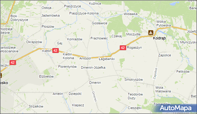 mapa Łagiewniki gmina Kodrąb, Łagiewniki gmina Kodrąb na mapie Targeo