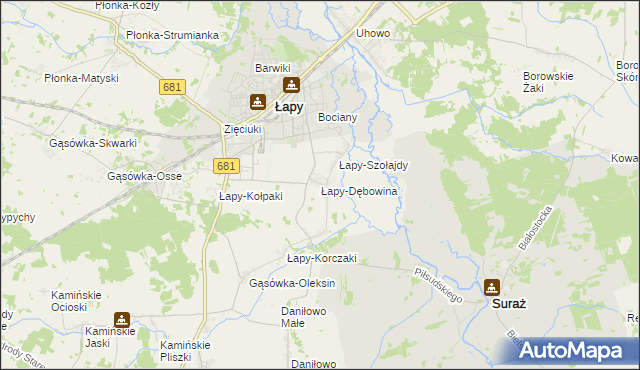 mapa Łapy-Dębowina, Łapy-Dębowina na mapie Targeo