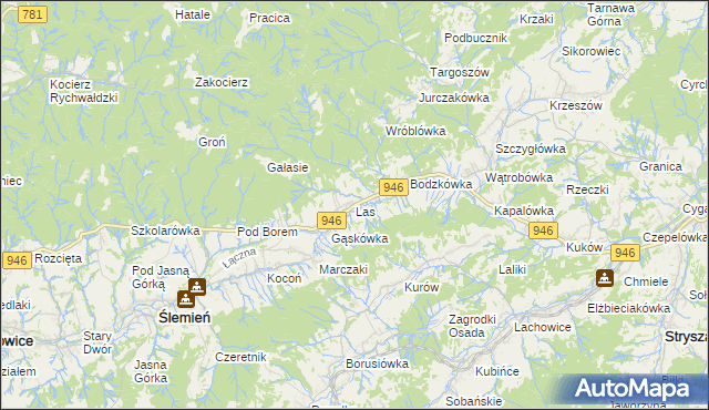 mapa Las gmina Ślemień, Las gmina Ślemień na mapie Targeo