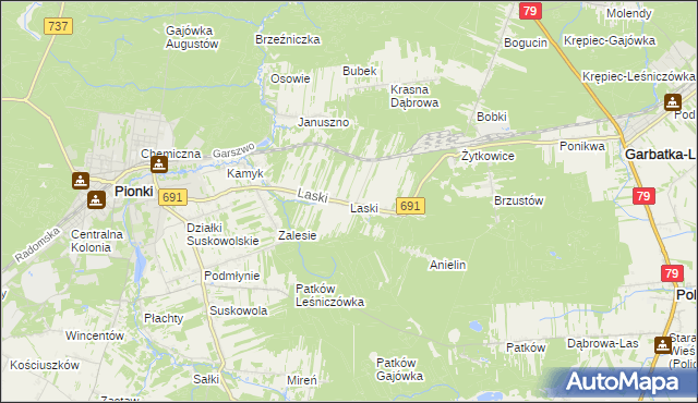 mapa Laski gmina Pionki, Laski gmina Pionki na mapie Targeo