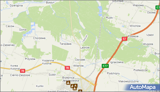 mapa Lasków gmina Jędrzejów, Lasków gmina Jędrzejów na mapie Targeo