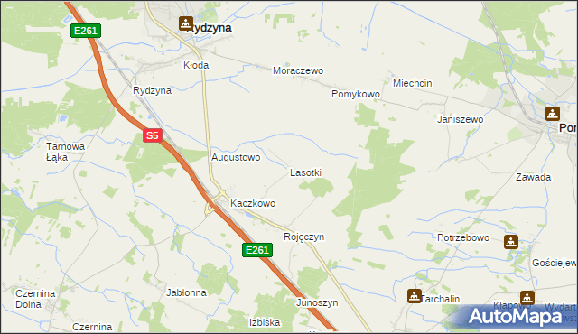 mapa Lasotki gmina Rydzyna, Lasotki gmina Rydzyna na mapie Targeo