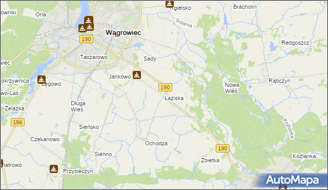 mapa Łaziska gmina Wągrowiec, Łaziska gmina Wągrowiec na mapie Targeo