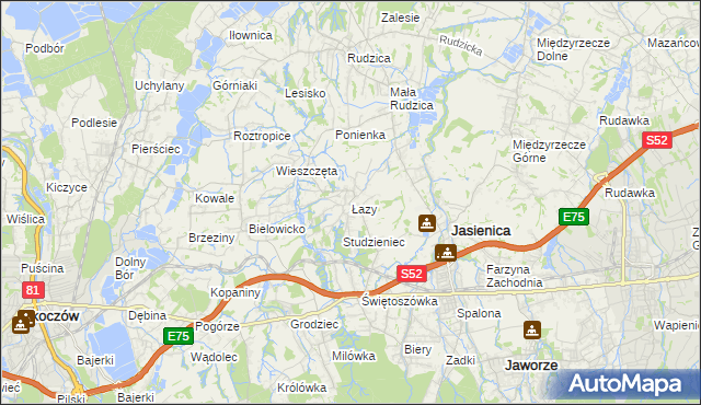 mapa Łazy gmina Jasienica, Łazy gmina Jasienica na mapie Targeo