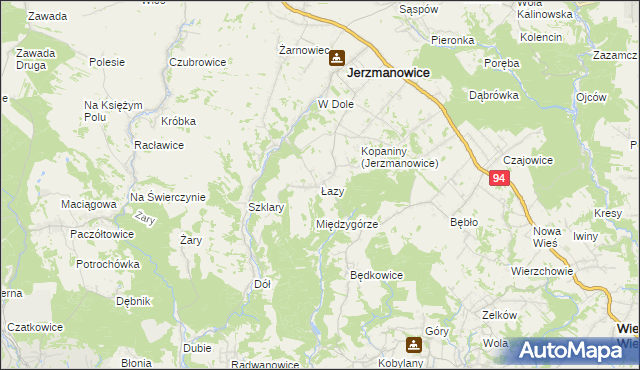 mapa Łazy gmina Jerzmanowice-Przeginia, Łazy gmina Jerzmanowice-Przeginia na mapie Targeo