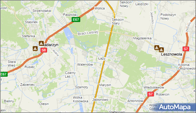 mapa Łazy gmina Lesznowola, Łazy gmina Lesznowola na mapie Targeo